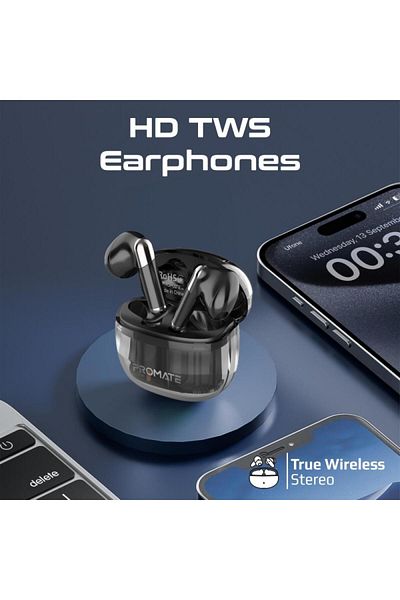 Promate AirPods earbuds with smart touch control technology and up to 26 hours of uninterrupted listening time