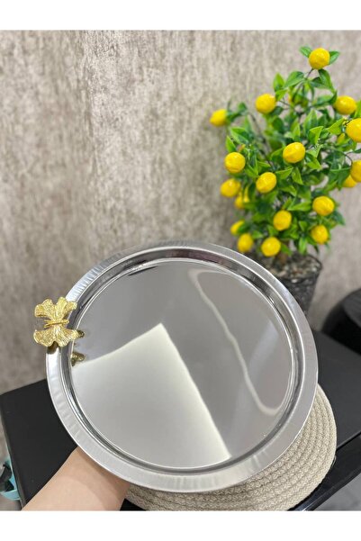 HAZEM En Güzel Sunum Tepsisi Kelebek Paslanmaz Çelik Yuvarlak Kahve, Çay, Dek...