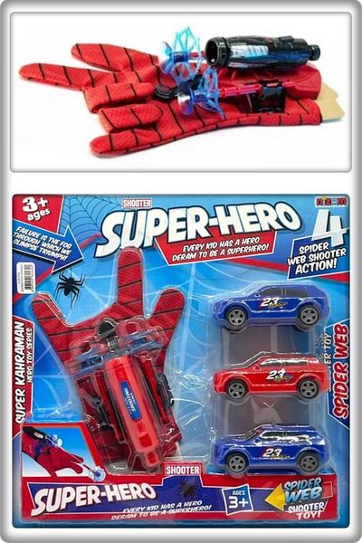 TAN EXPRESS Spiderman Suction Cup Throwing Gloves and 3Pcs Car Set 1 Set