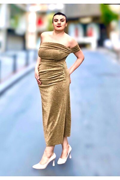 wisteriA STRAPLEZ BALON KOL DRAPELİ MİDİ BOY ABİYE