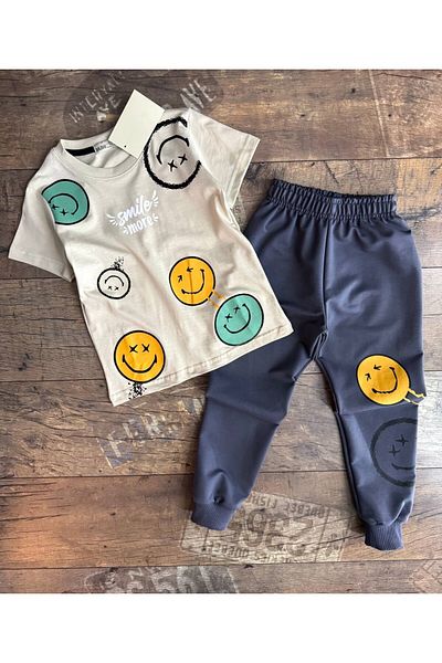AyCaTa Smiling Face Patterned Summer Boy's Suit