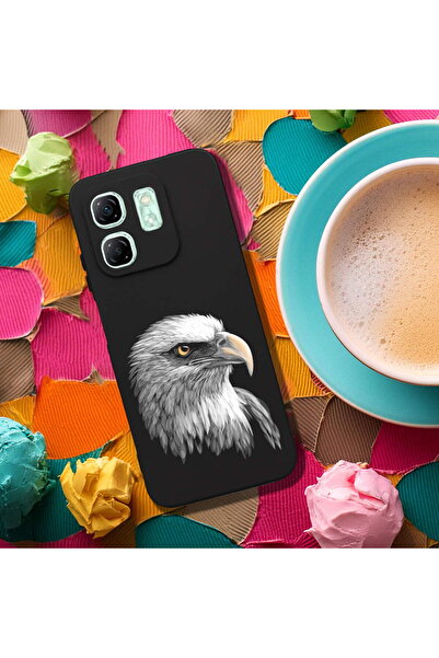 PrintiFy Infinix Hot 50i ile Uyumlu Kartal (0214c) Tasarımlı Siyah Lansman Kılıf
