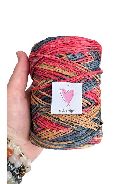 Makromİps Premium Mix Multicolor Marbled Paper String (200 Gr 390 m +-20) Natural Wicker Jute Raffia Knit Bag Supplies String