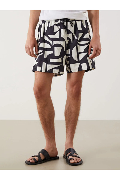 LC Waikiki Lcw Swimwear Black Short Length Patterned Men's Swim Shorts