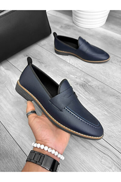 dehaine Men's Casual Loafers, Vegan Leather, 12315 Navy Blue