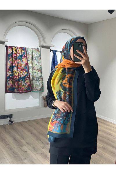 Merwiss Sunrise Brush Pattern Shawl - Orange