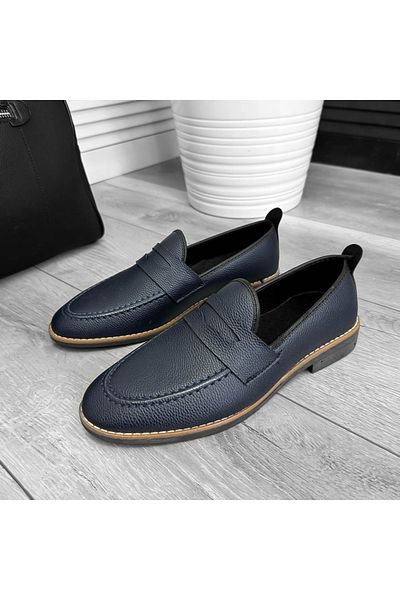 dehaine Men's Casual Loafers, Vegan Leather, 12315 Navy Blue