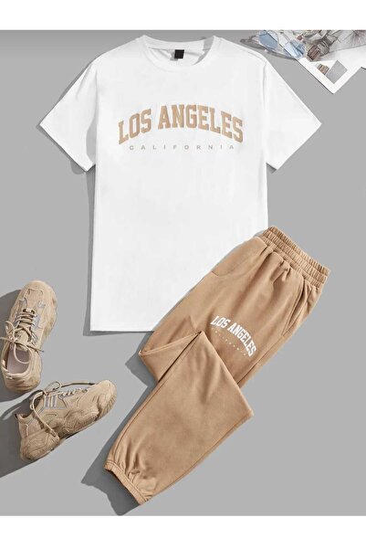 VESTIR BIEN Set pentru copii Los Angeles, imprimat, alb-bej, 100% bumbac