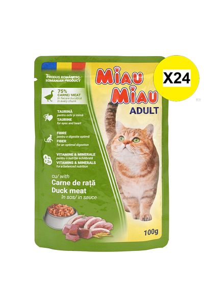 MIAU MIAU X24 - MIAU MIAU CAT FOOD IN DUCK SAUCE 100G BAG