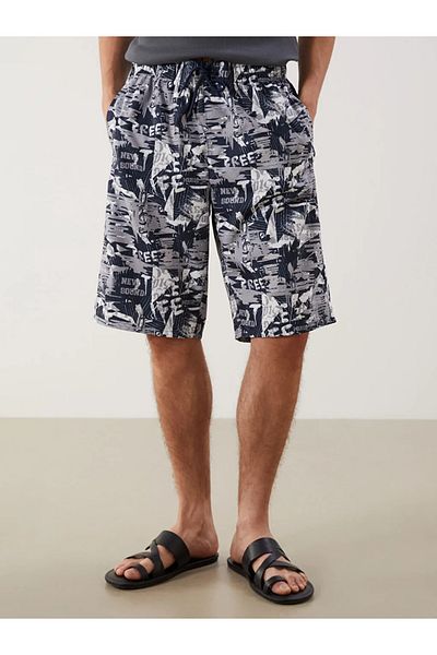 LC Waikiki Lcw Swimwear Navy Blue Knee Length Patterned Men's Swim Shorts