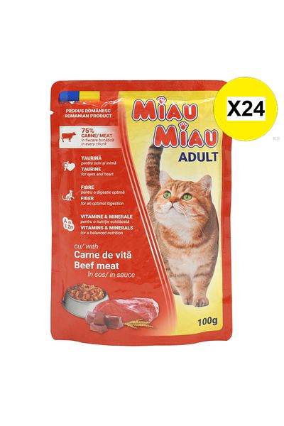 MIAU MIAU X24 - MIAU MIAU CAT FOOD IN SAUCE 100G BEEF BAG