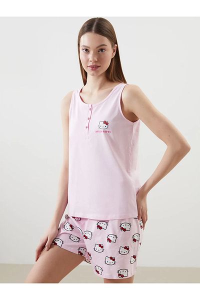 LC Waikiki Set de pijamale pentru femei LCW Young Pink Hello Kitty cu imprimeu