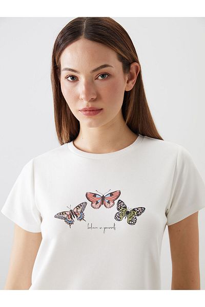 LC Waikiki New Season Crew Neck Butterfly Printed Women's T-Shirt - S5Qg07Z8
