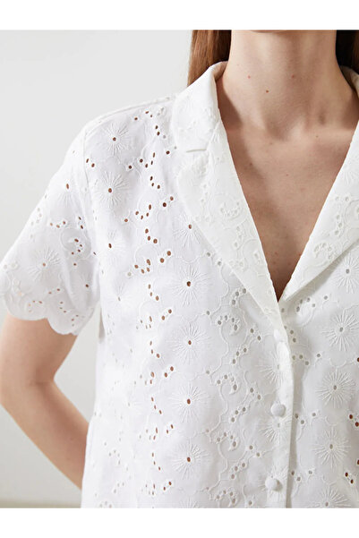 LC Waikiki Set de pijamale pentru femei LCW DREAM, alb, cu model propriu, cu pantaloni scurți