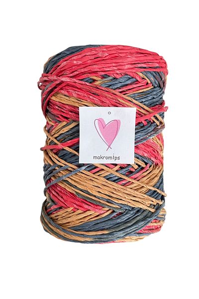 Makromİps Premium Mix Multicolor Marbled Paper String (200 Gr 390 m +-20) Natural Wicker Jute Raffia Knit Bag Supplies String