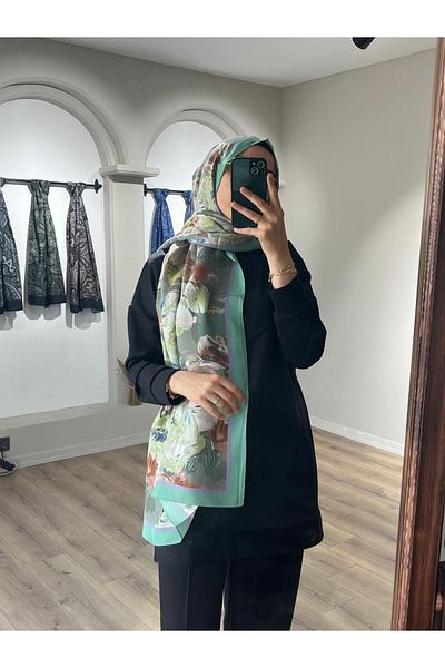 Merwiss Sunrise Flower Pattern Shawl - Green