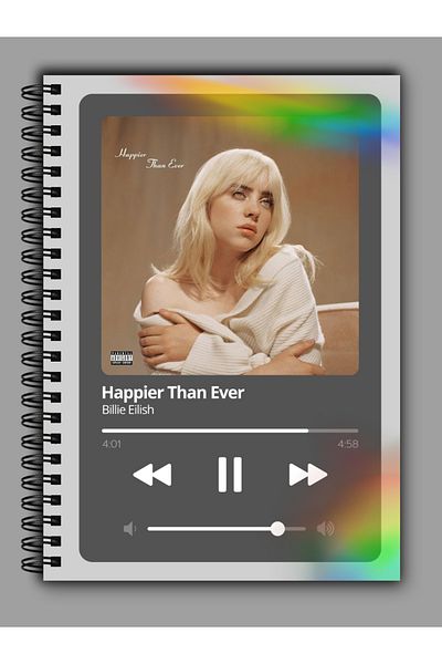 MG Office A5 Notebook - Happier Than Ever - Billie Eilish - Rainbow Reflective Cover - 80 Vellum Pages