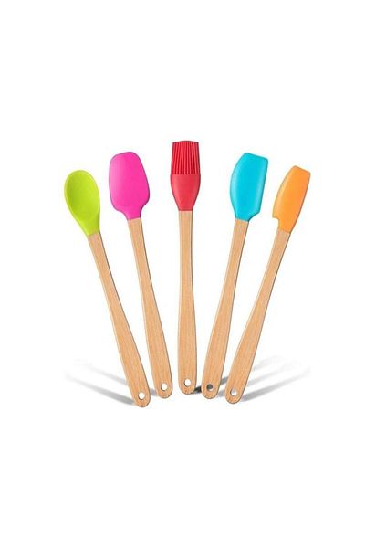 ZHLHOME Colorful Bamboo Handle Silicone Tip Spatula Set of 5