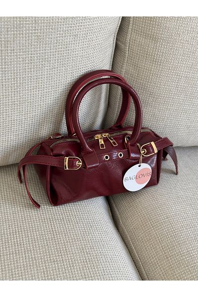 BAGLOVİS Small Casual Stylish Bordo Women's Shoulder Bag with Front Buckle Detail En22 Boy12