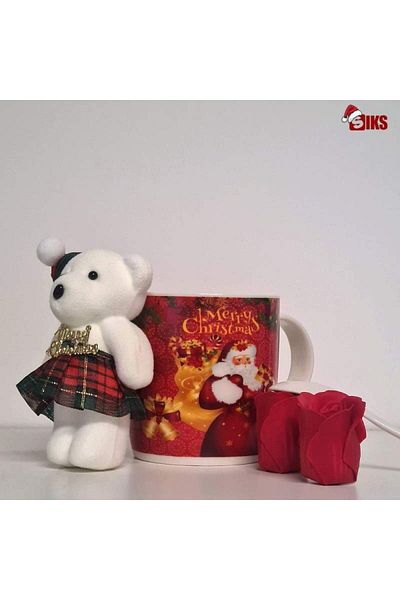 SIKS Gift Set Ceramic Christmas Mug With Spoon, Teddy Bear, Red Roses, 28.3 x 17 x 9.5 cm