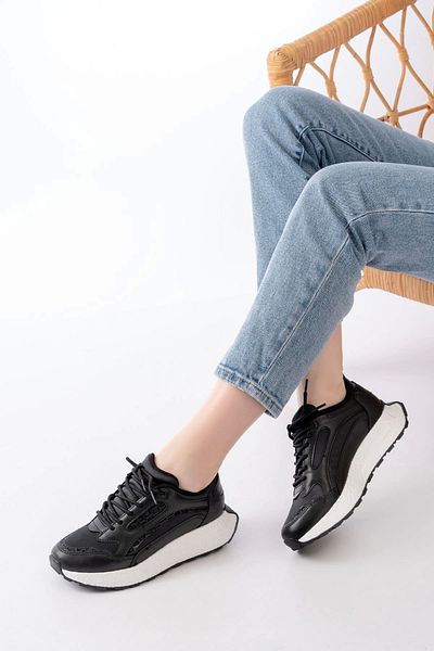 TB Terzi Bey F-307 Black Lace-Up Satin Casual Sports Shoes with Stone Accessories