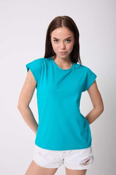 AMİDA Γυναικείο μπλουζάκι με διπλό μανίκι Turquoise Lycra Basic - 2525