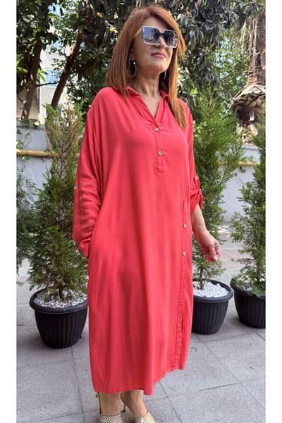 DenizEge L-Side Button Dress Pomegranate Flower