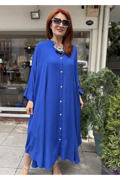 DenizEge Ιταλικό μακρύ φόρεμα με μανίκια νυχτερίδας Saks Blue