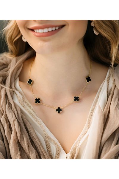 MR Clover Model Black Steel Necklace
