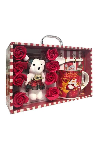 SIKS Gift Set Ceramic Christmas Mug With Spoon, Teddy Bear, Red Roses, 28.3 x 17 x 9.5 cm