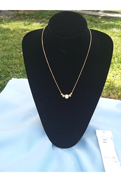 Özman Butik قلادة حجر كريمة أنيقة باللون الذهبي – ستانلس ستيل 316L