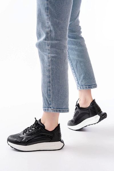 TB Terzi Bey F-307 Black Lace-Up Satin Casual Sports Shoes with Stone Accessories