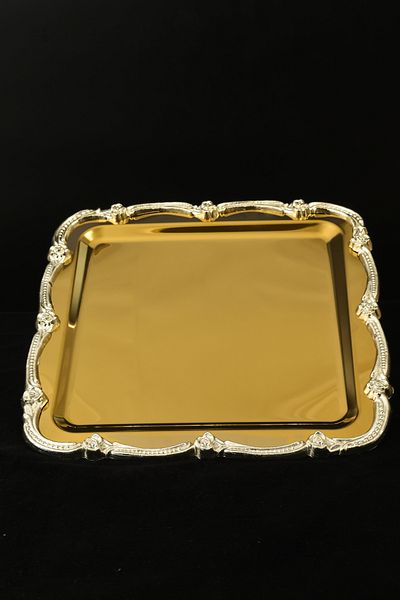 Yaren Style Luxury Rose Figured Stainless Steel Tea, Coffee, Cake, Presentation Tray – Non-Tarnishing Elegance