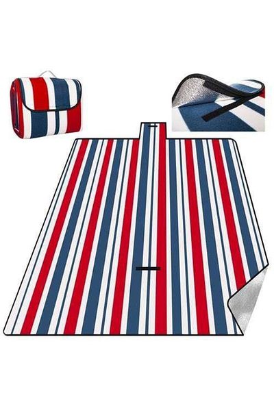 ISO TRADE Picnic blanket, striped pattern, red, white, blue, 200x220 cm