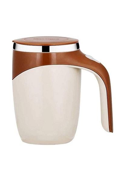 SIKS Smart Magnetic Mug with Self-Stirring, Stainless Steel Coffee Mixer Mug, 380 ml, Brown