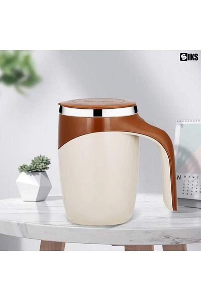 SIKS Smart Magnetic Mug with Self-Stirring, Stainless Steel Coffee Mixer Mug, 380 ml, Brown