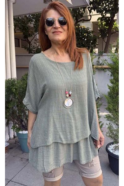 DenizEge Clara Italian Necklace Blouse Khaki