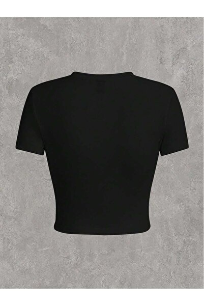 PALPİTO Γυναικείο μαύρο vintage εμπριμέ μπλουζάκι με λαιμόκοψη