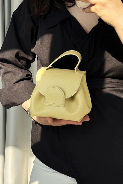 LEONAS Stylish and Basic Women's Cross Hand and Shoulder Bag with Curved Detail Polen Yellow