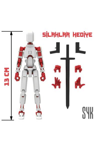 SYK Design Robot 13 Dummy Beyaz Kırmızı Tüm Eklemleri Hareketli Aksiyon Figür...