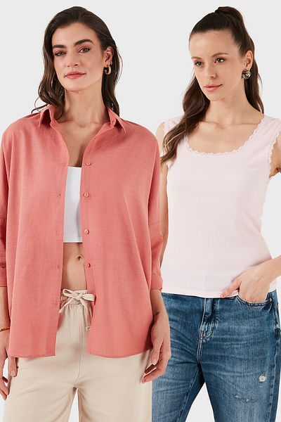 Lela Stretch Cotton Oversize Fit 2' Li Package Shirt-Undershirt Set Shirt-Undershirt Set 67810014979S2