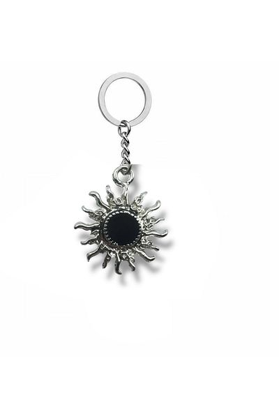 Herşey Nota Unisex Keychain with Black Stone and Sun Figure |   Metal |   Modern and Stylish Design