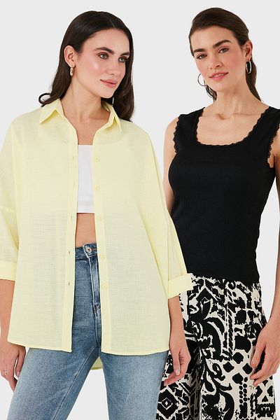 Lela Stretch Cotton Oversize Fit 2' Li Package Shirt-Undershirt Set Shirt-Undershirt Set 67810014979S2