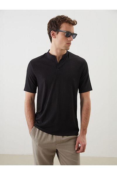 LC Waikiki Tricou texturat pentru bărbați cu model de guler de judecător