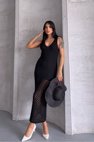 Noi Belis Μαύρο μάξι φόρεμα με διάτρητο σχέδιο και λαιμόκοψη V για το καλοκαί...