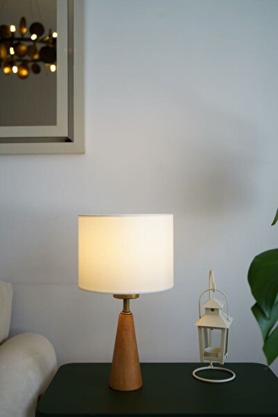 retro home design Doğal Ahşap Model Beyaz Şapkalı Dekoratif Abajur Salon Yata...