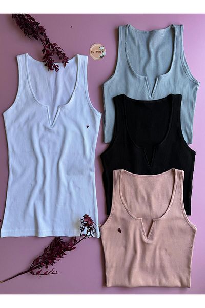 VicTroy Luniva |   4-Piece V-Neck Chest Low-Cut Cotton Camisole Women's Undershirt 64E74