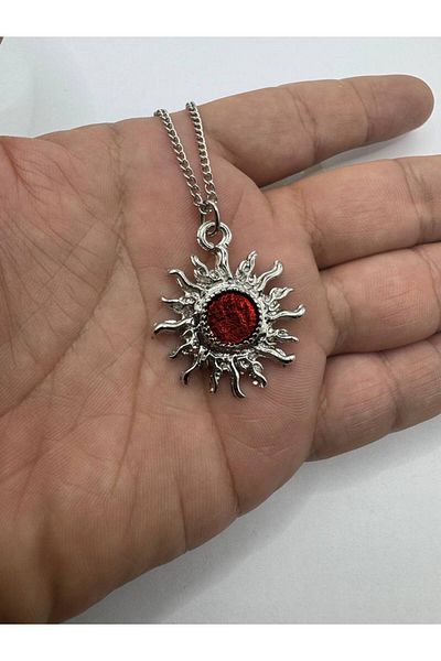 Herşey Nota Unisex Necklace with Red Stone and Sun Figure |   Stylish Design with 60 cm Chain