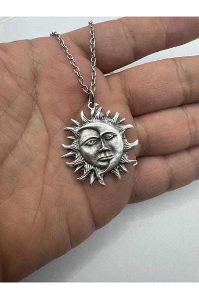 Herşey Nota Unisex Necklace with Moon and Sun Figures |   60 cm Chain Symbolic Design