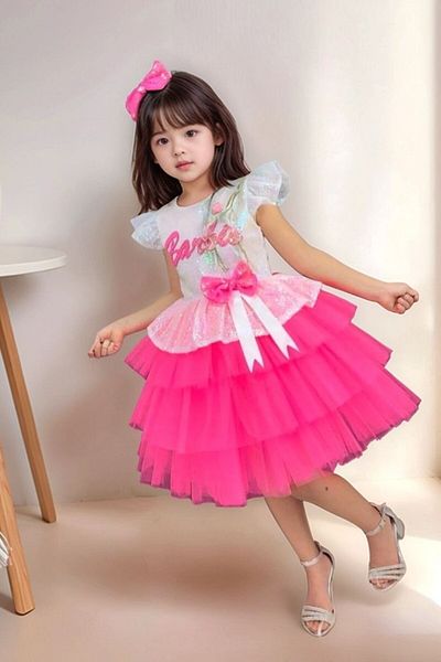 ABİYEKİDS Sequin Fold Birthday Dress with Crown Evening Dress Costume Aby222